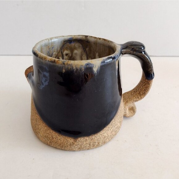 Vintage Studio Art Pottery Ugly Face Coffee Mug Man Tennis Racket Ball In Mouth - Picture 3 of 7